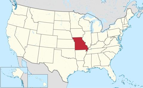 Map of Missouri, marked on the globe