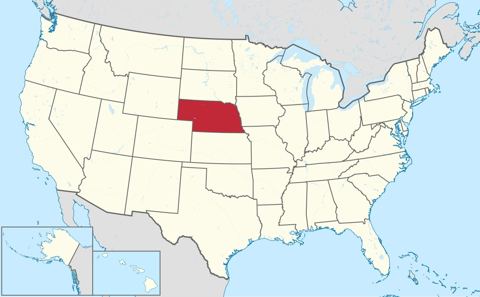 Map of Nebraska, marked on the globe