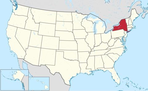 Map of New York, marked on the globe