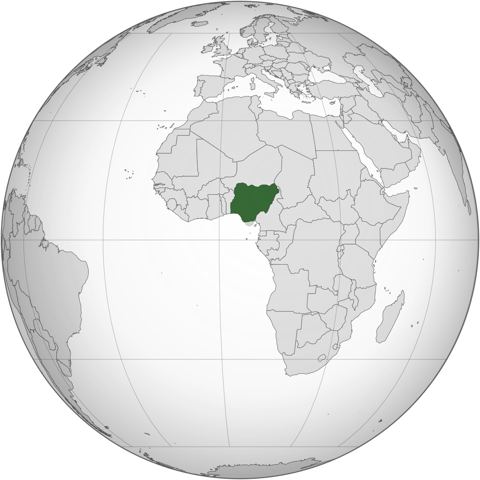 Map of Nigeria, marked on the globe