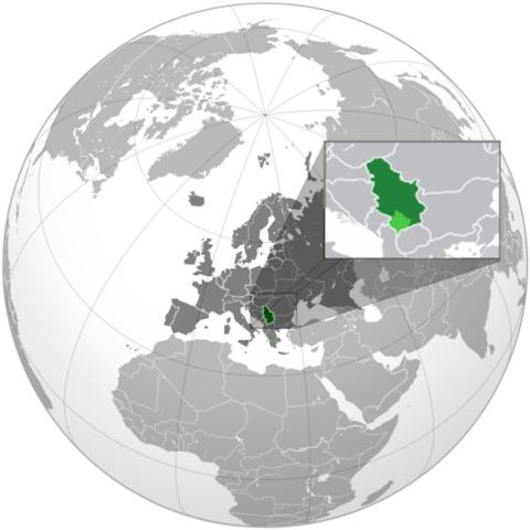 Map of Serbia, marked on the globe
