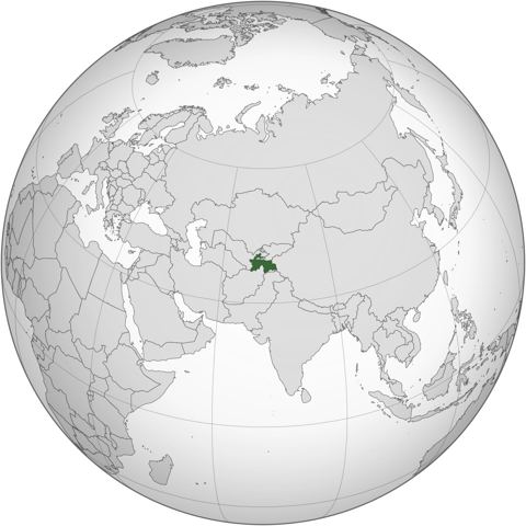 Map of Tajikistan, marked on the globe