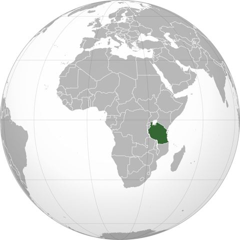 Map of Tanzania, marked on the globe