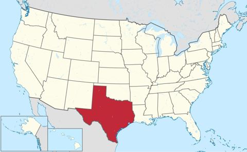 Map of Texas, marked on the globe