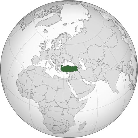Map of Turkey, marked on the globe
