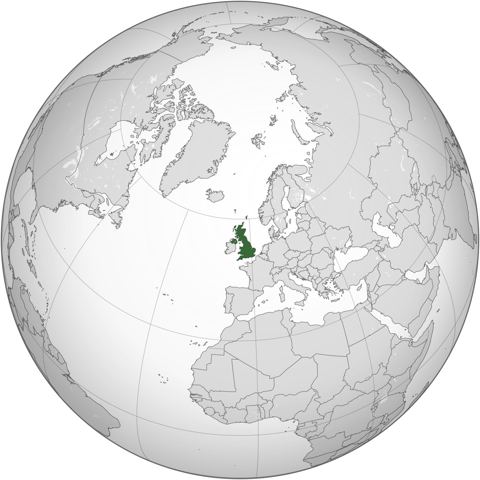 Map of United Kingdom, marked on the globe