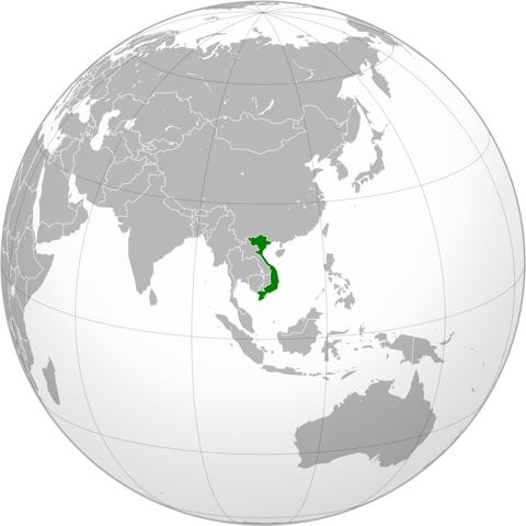 Map of Vietnam, marked on the globe