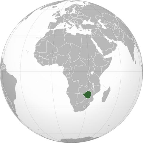 Map of Zimbabwe, marked on the globe