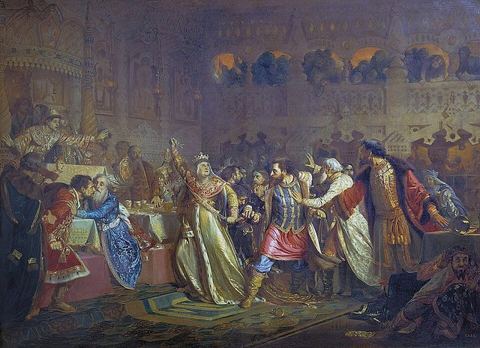 ChistyakovP SofVitovNaSvGRM: At the wedding of Vasilii the Dark Sofia Vitovtovna pulls the belt from Prince Vasilii Kosoi. Original title: see [1]