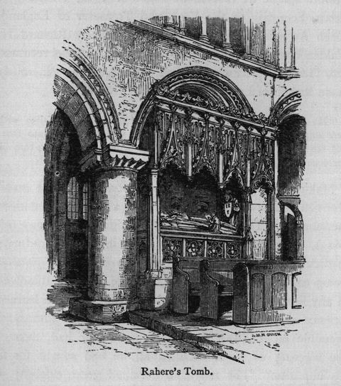 Rahere's Tomb - Walks in London, Augustus Hare, 1878: Illustration from Walks in London, Augustus Hare, 1878.