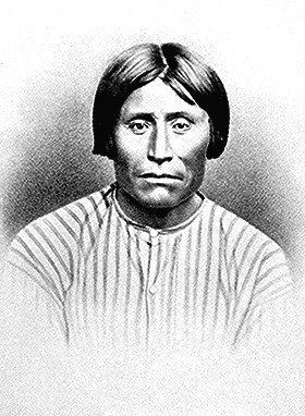 Captain jack 1873: Captain Jack (Kintpuash), a Modoc subchief, executed October 3, 1873; bust-length, full-face. Photographed by Louis Heller, 1873. American Indian Select List num