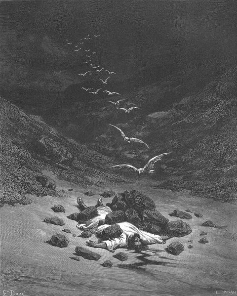 Achan Stoned to Death (89397053): Achan Is Stoned to Death. Portrait done over Joshua 7:24-26 by Gustave Dore'.