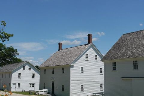 Sabbathday Lake Shaker Village: Sabbathday Lake Shaker Village, 707 Shaker Rd, New Gloucester, ME Maine (l-r) Herb House, Boys' Shop (Museum Reception Center), Spinhouse