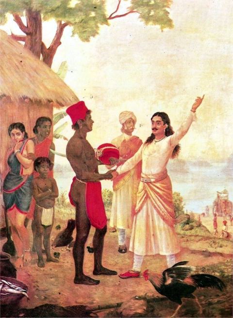 Bheeshma oathlabel QS:Len,"Bheeshma oath"label QS:Lml,"ഭീഷ്മശപഥം": Bhishma taking oath, on abdicating his right to the throne, in order to get the fisher girl married to his father