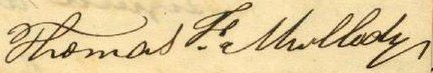 Thomas F. Mulledy signature 1838 articles of agreement p7: Signature of Thomas F. Mulledy, the Jesuit provincial superior for the Maryland province, on page 7 of the articles of ag