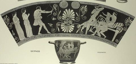 Odysseus slays the suitors of his wife Penelope (Skyphos pot): Scanned B&W Images. Both vessels are fully scanned and include an Attic red-figure skyphos ca. 440 BCE from Tarqu