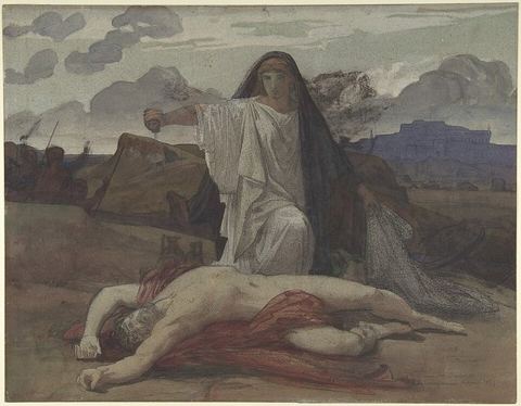 Antigone Gives Token Burial to the Body of Her Brother Polyniceslabel QS:Len,"Antigone Gives Token Burial to the Body of: Drawing; Drawings