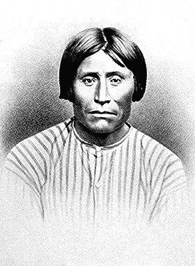 Captain jack 1873: Captain Jack (Kintpuash), a Modoc subchief, executed October 3, 1873; bust-length, full-face. Photographed by Louis Heller, 1873. American Indian Select List num