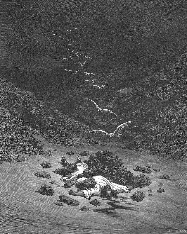 Achan Stoned to Death (89397053): Achan Is Stoned to Death. Portrait done over Joshua 7:24-26 by Gustave Dore'.