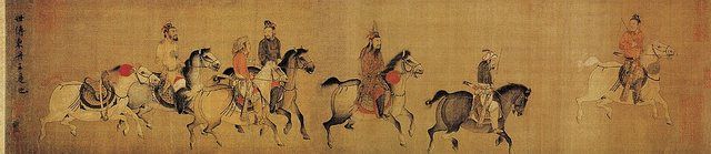 Anonymous-The King of Dongdan Goes Forth: The King of Dongdan Goes Forth (東丹王出行圖), scroll, light colors on silk. 146.8 x 77.3 cm. National Palace Museum, Taibei (國立故宮博物院). The pain