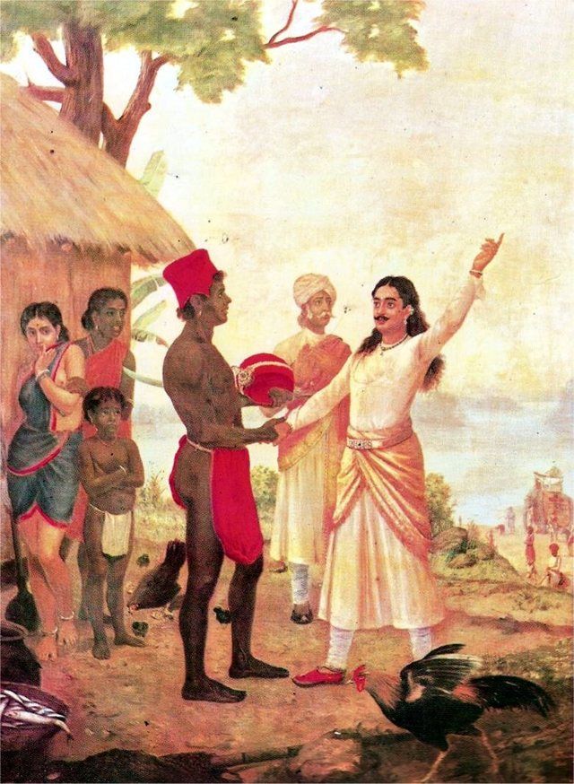 Bheeshma oathlabel QS:Len,"Bheeshma oath"label QS:Lml,"ഭീഷ്മശപഥം": Bhishma taking oath, on abdicating his right to the throne, in order to get the fisher girl married to his father