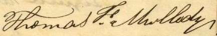 Thomas F. Mulledy signature 1838 articles of agreement p7: Signature of Thomas F. Mulledy, the Jesuit provincial superior for the Maryland province, on page 7 of the articles of ag