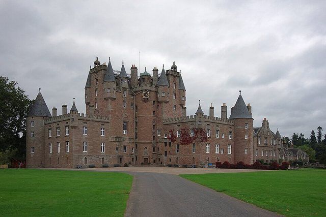 Glamis Castle 01: Glamis Castle in Scotland, as seen from Angles Park.