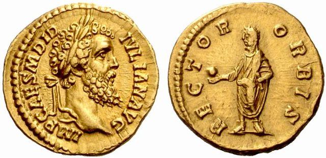Aureus Didius Iulianus: Didius Julianus, 193, Aureus, Rome, AV 7.25 g. IMP CAES M DID – IVLIAN AVG Laureate head r. Rev. RECTOR – ORBIS Julianus standing l., holding globe and roll